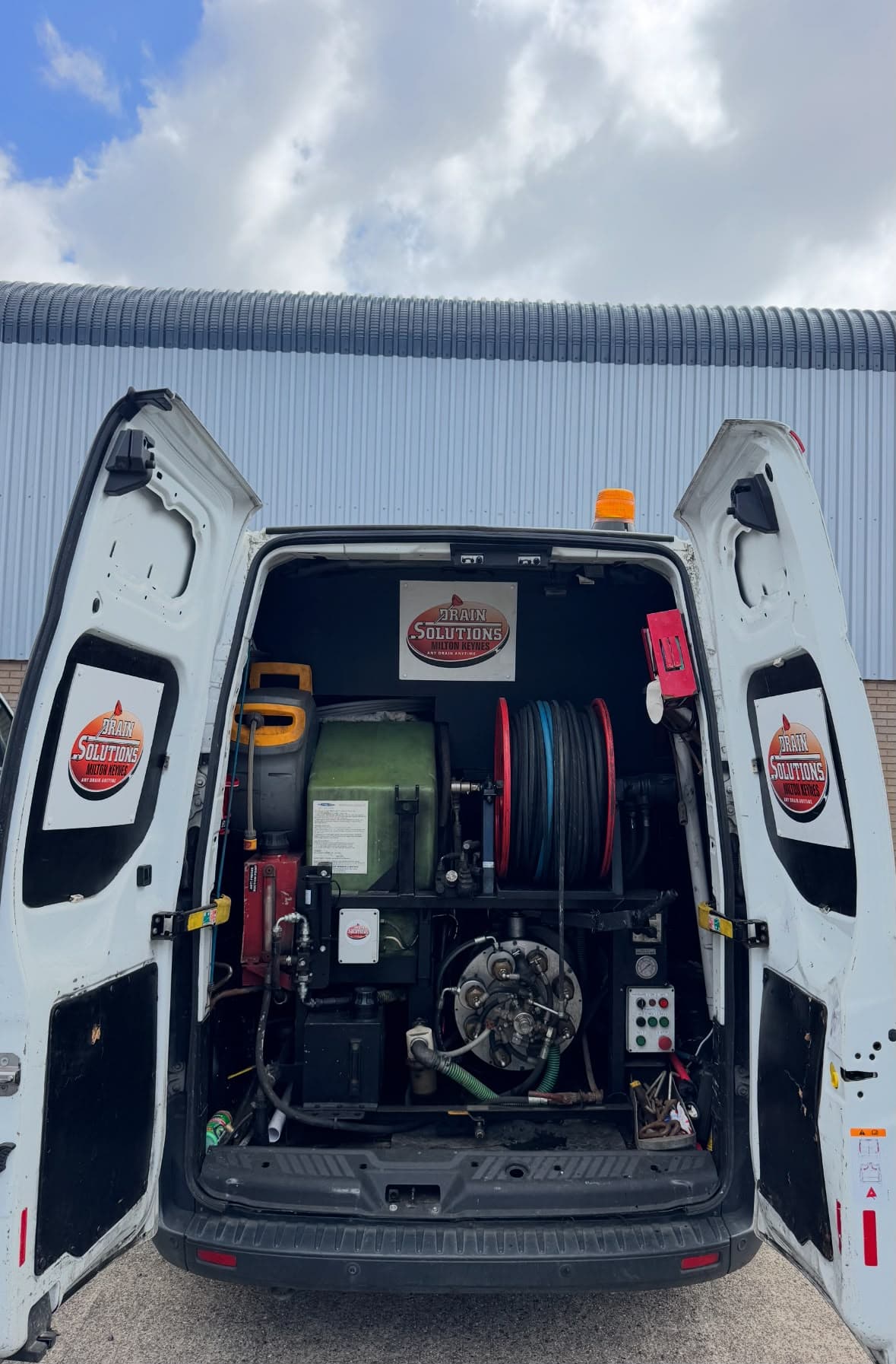 Fully-equipped Drain Solutions van — jetting rig ready to deploy